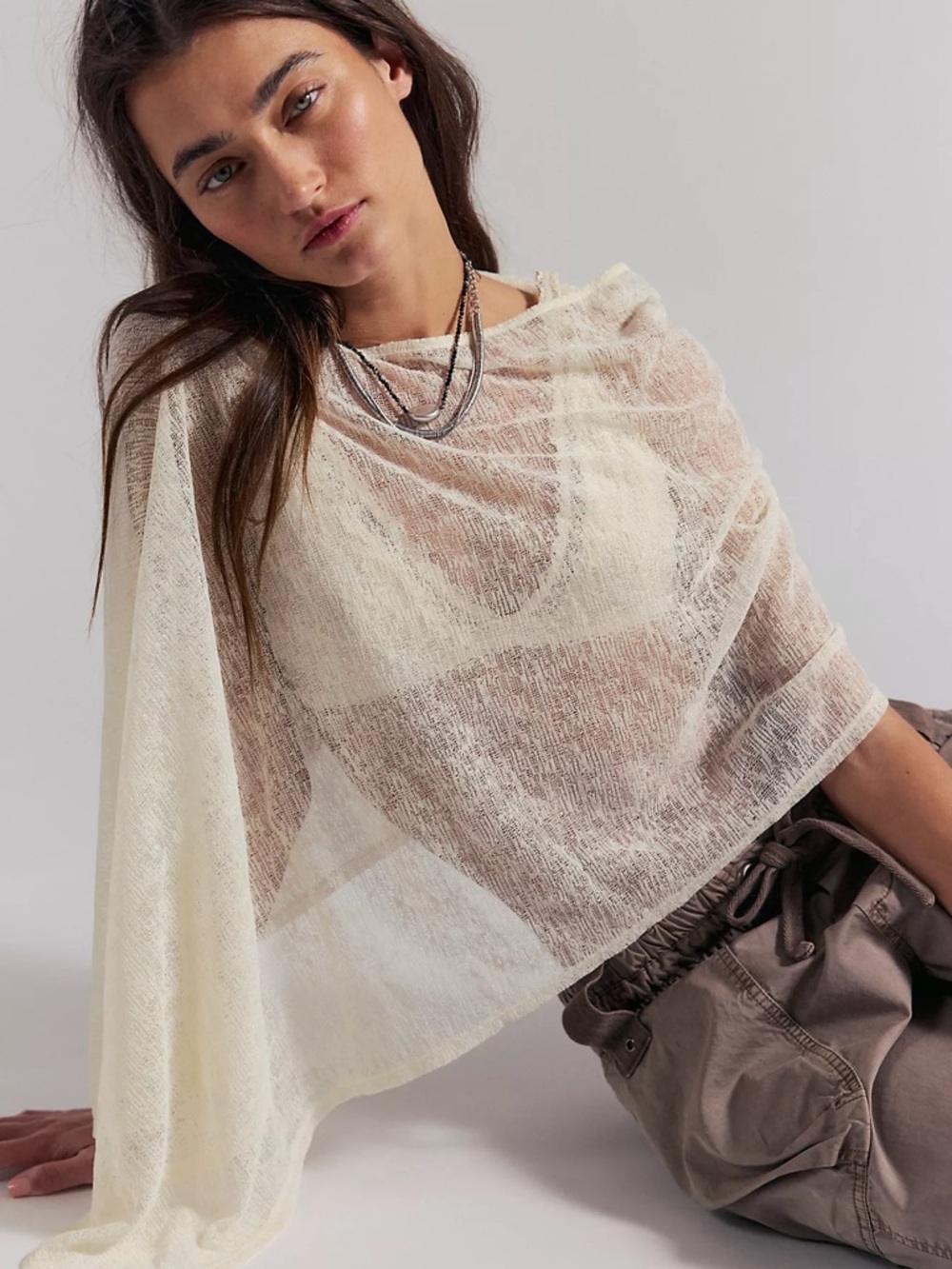 Free People Sheer Ivory Knit Tunic